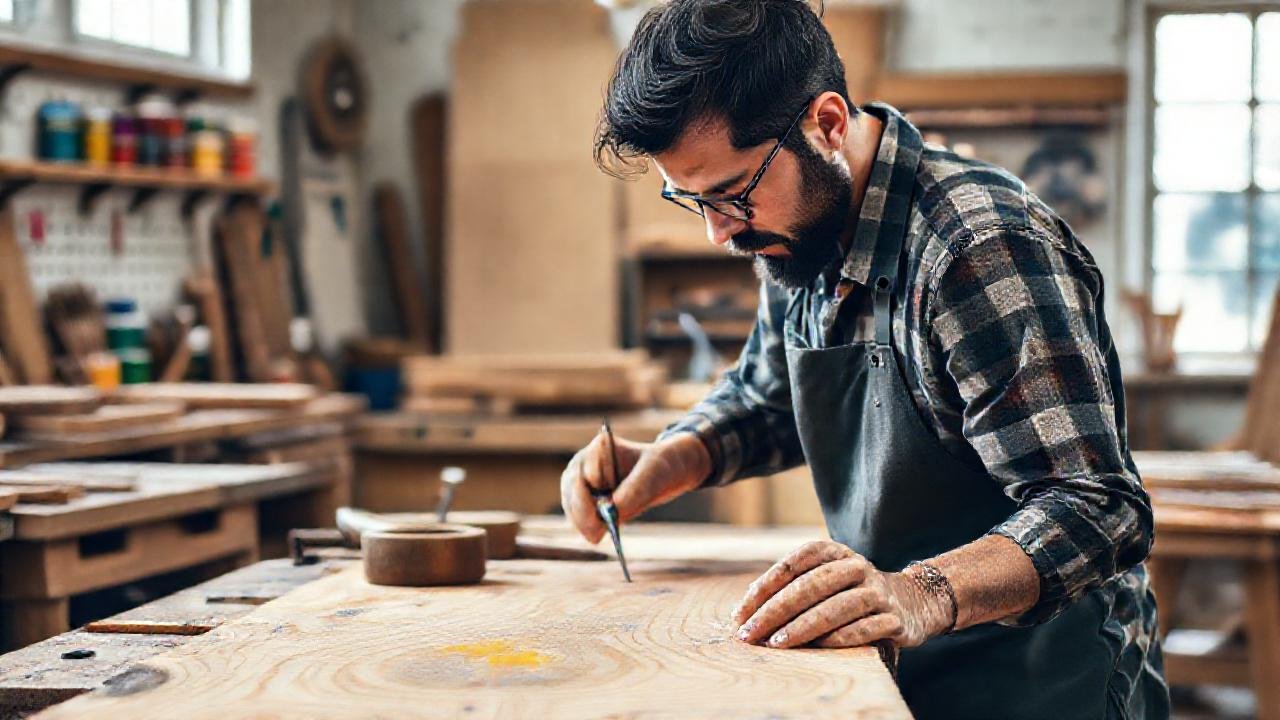 Un artesano crea con madera y color