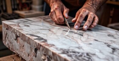 Un artesano modela mármol con precisión