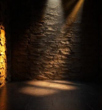 Paredes texturizadas crean dramatismo iluminado