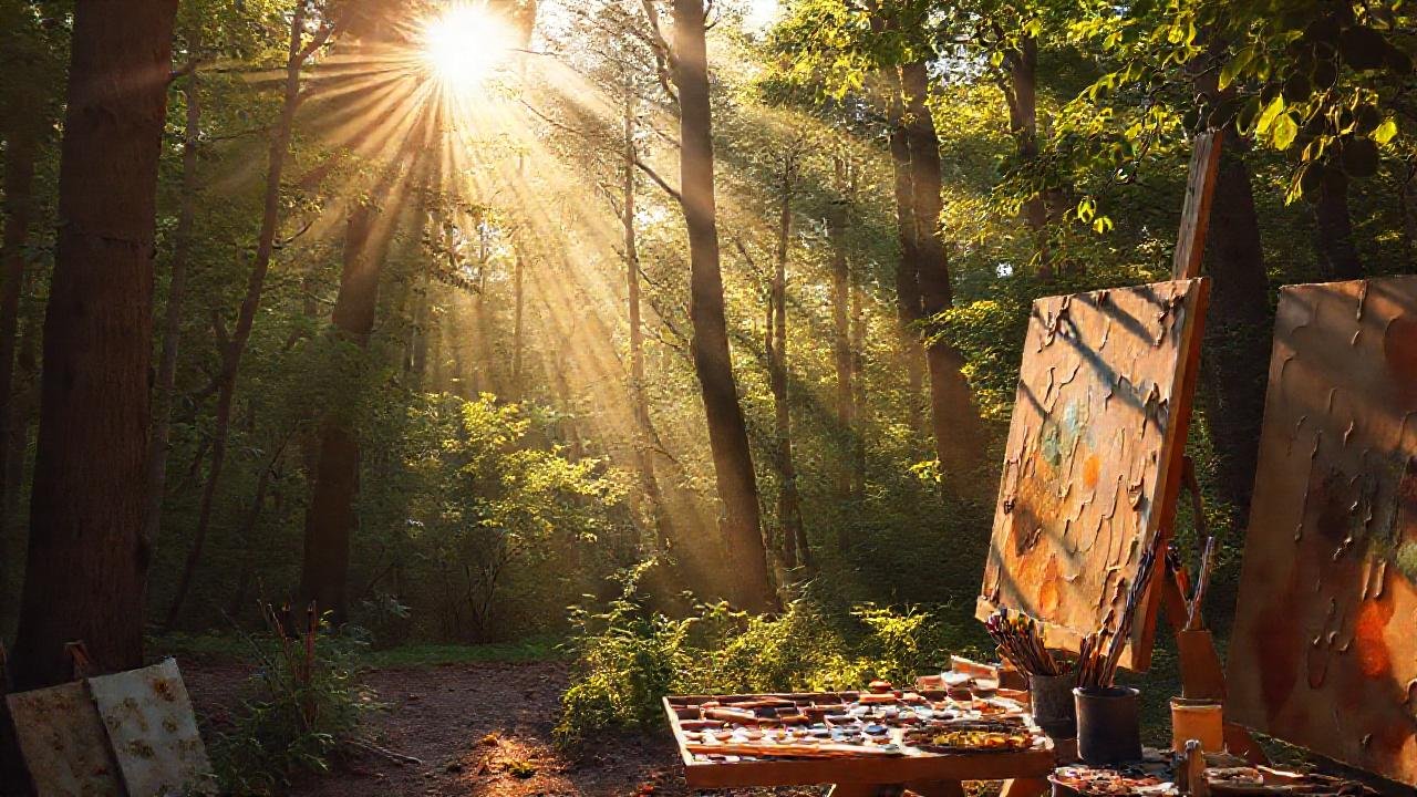 El bosque soleado inspira arte sereno