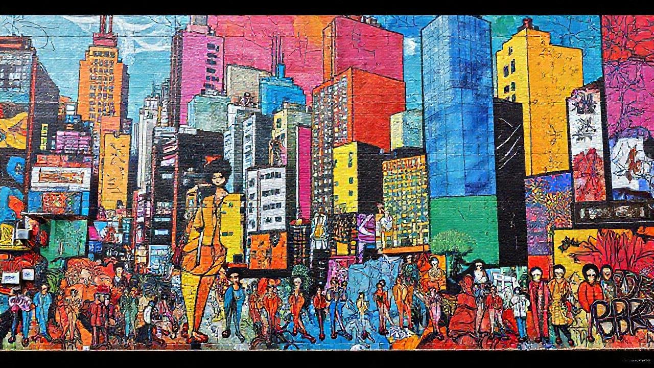 Mural urbano vibrante y geométrico