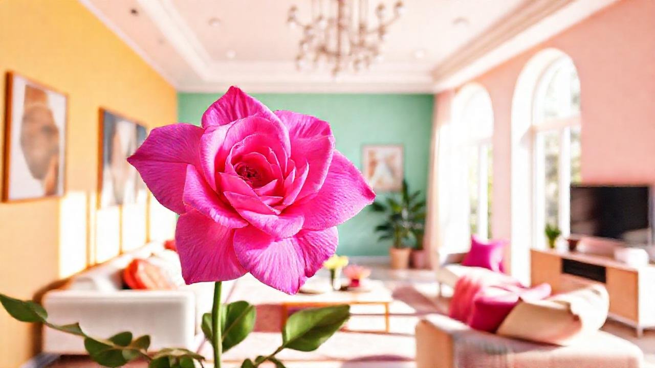 Un salón moderno y alegre con rosas