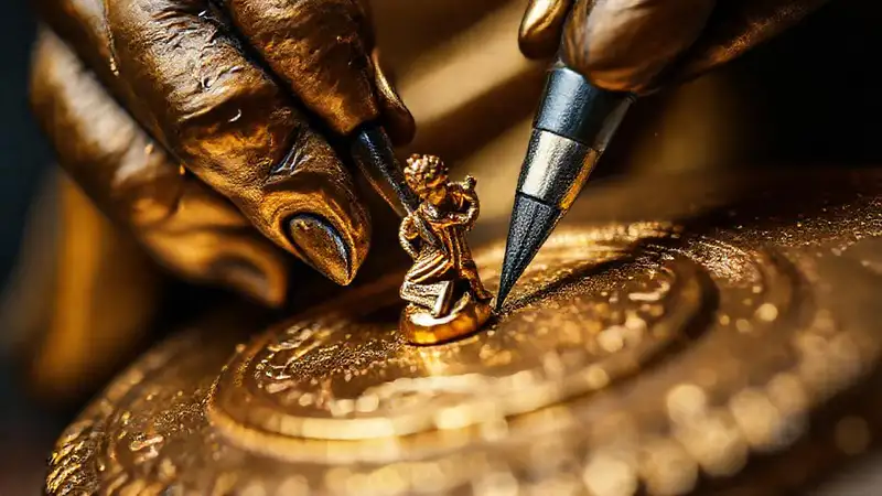 El oro reluce en escultura detallada