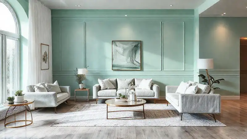 Un salón moderno y sereno mint verde
