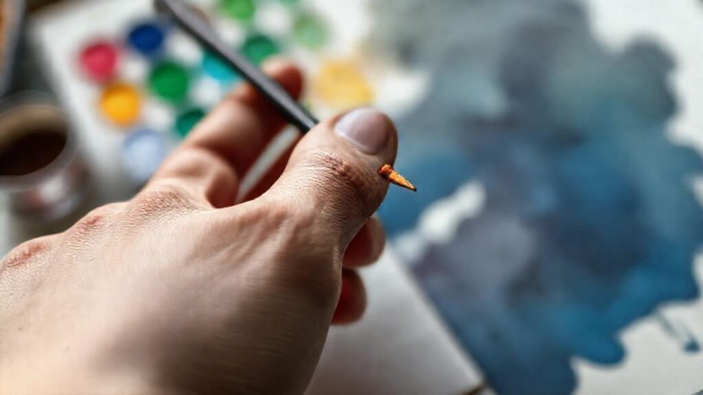 Un pincel acuarela crea profundidad artística