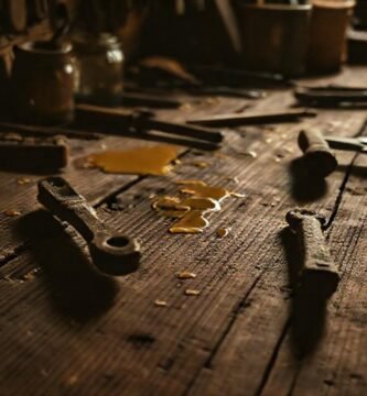 Un banco de trabajo antiguo y cálido