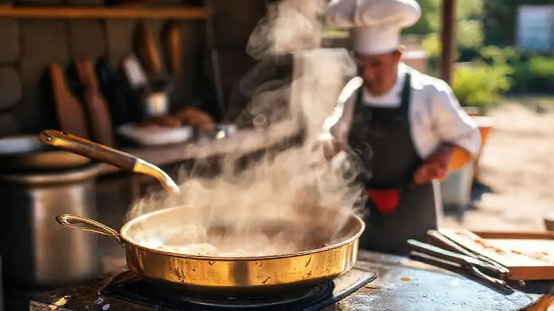 Un chef hornea pan al sol