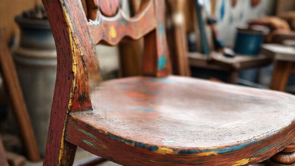 Una silla restaurada muestra colores vibrantes
