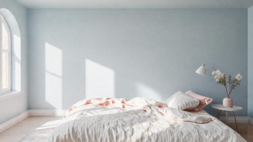 Un dormitorio azul sereno y relajante