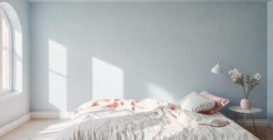 Un dormitorio azul sereno y relajante