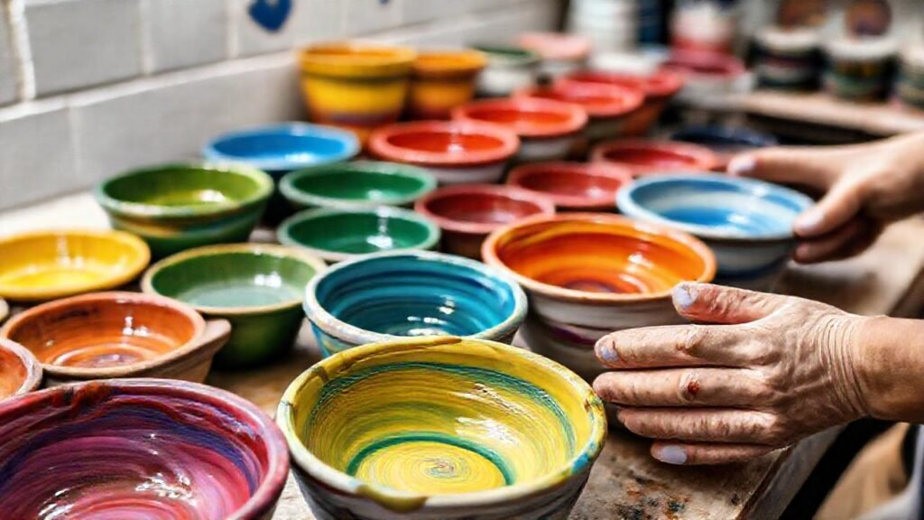Artistas crean cerámica colorida y abstracta