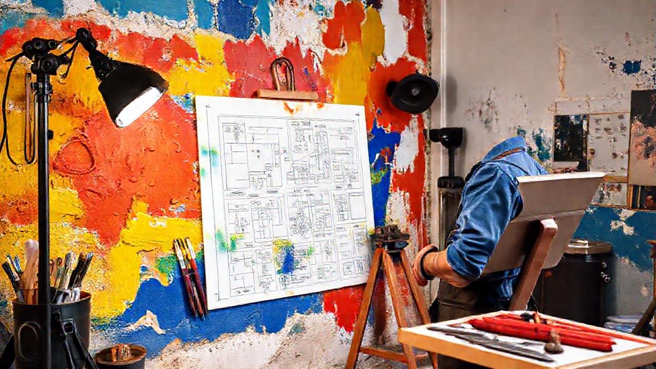 Artista crea mural vibrante y preciso