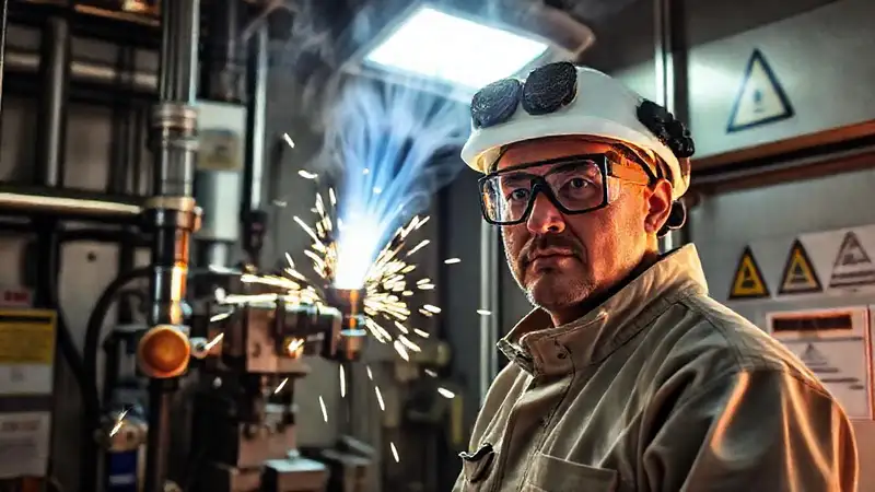 Trabajador protege maquinaria en spray industrial