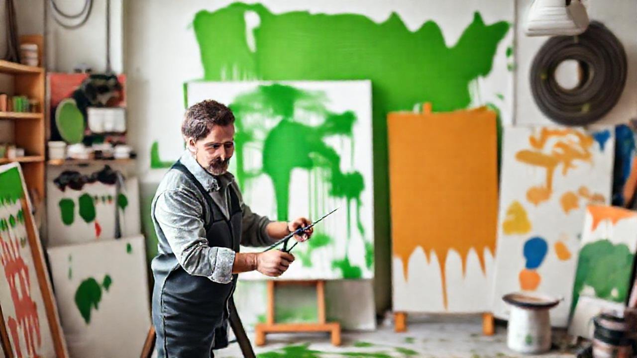 Un artista crea un cuadro vibrante