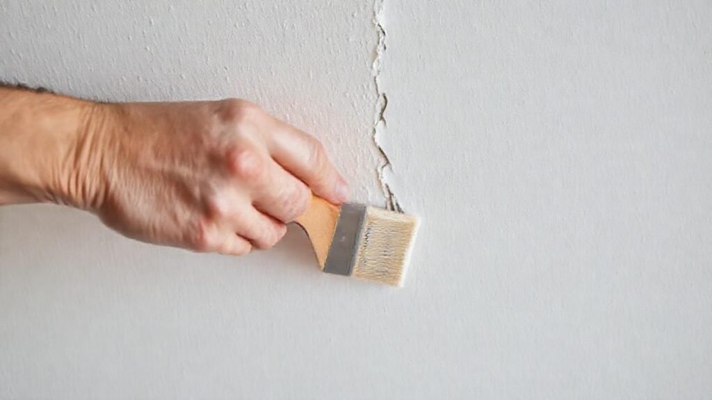 Manos reparan la pared con calma