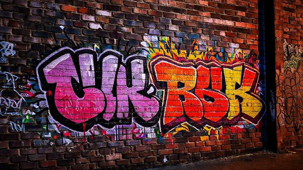 Graffiti urbano resplandece en la noche