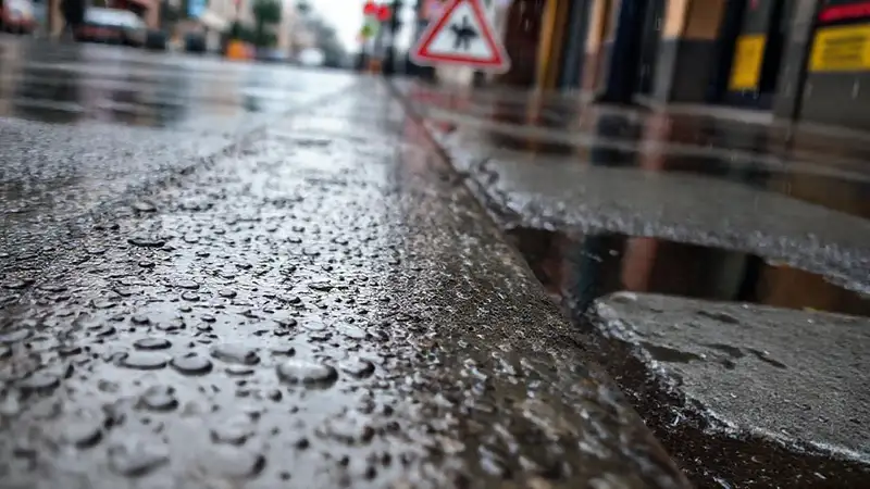 Calles lluviosas: deterioro urbano y reflejos