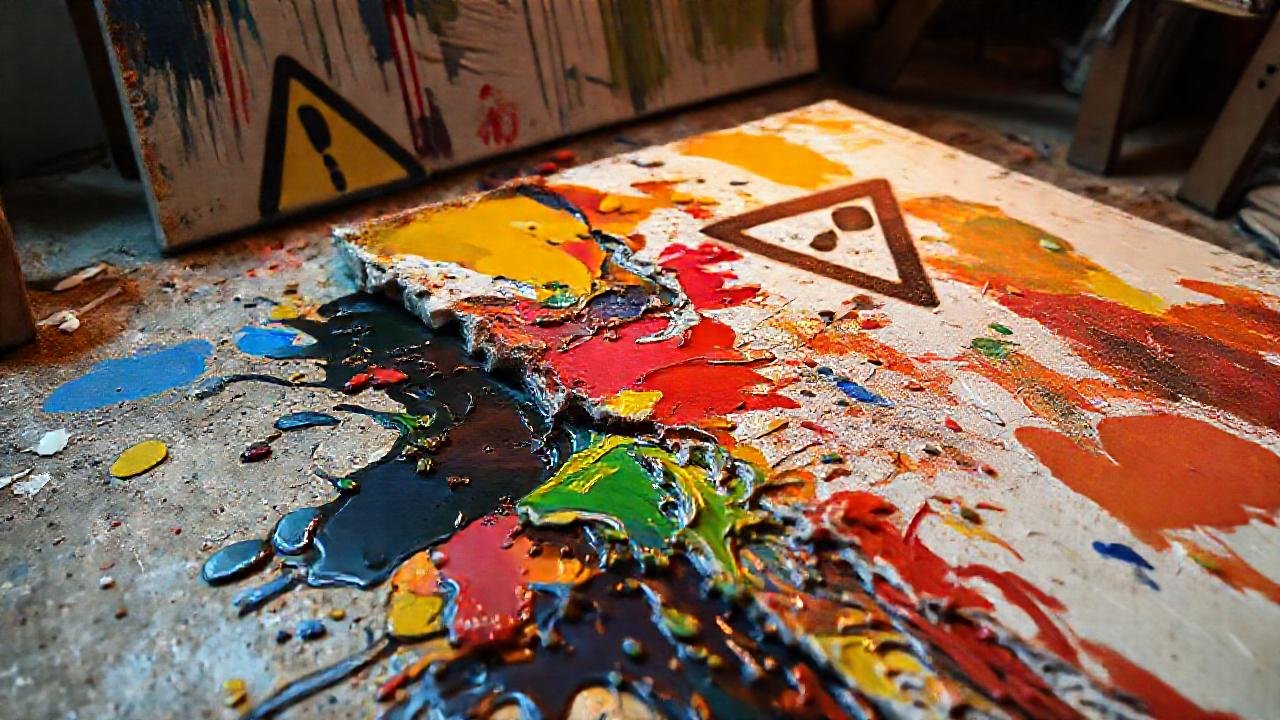 Pintura derramada arruina la obra frustrante
