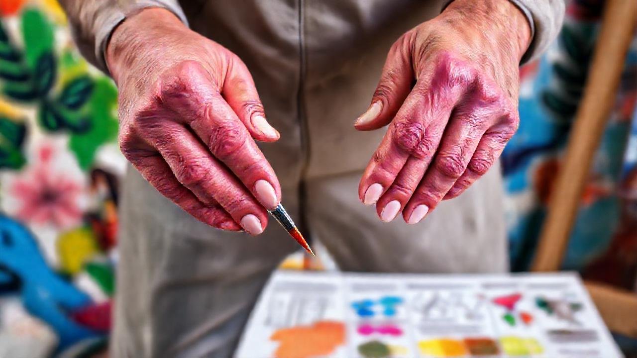Pintor crea mural con herramientas básicas