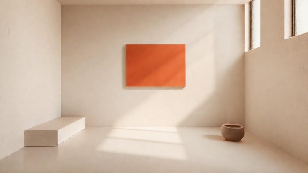 Habitación minimalista y serena en tonos suaves