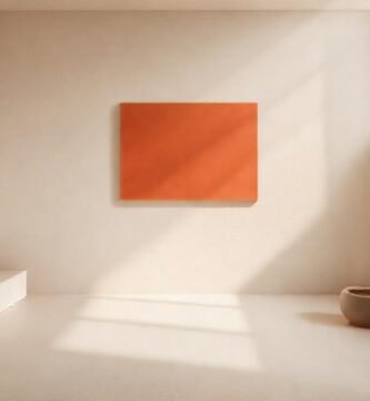 Habitación minimalista y serena en tonos suaves