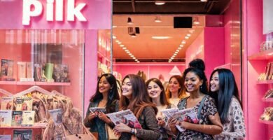 Una tienda rosa atractiva y vibrante