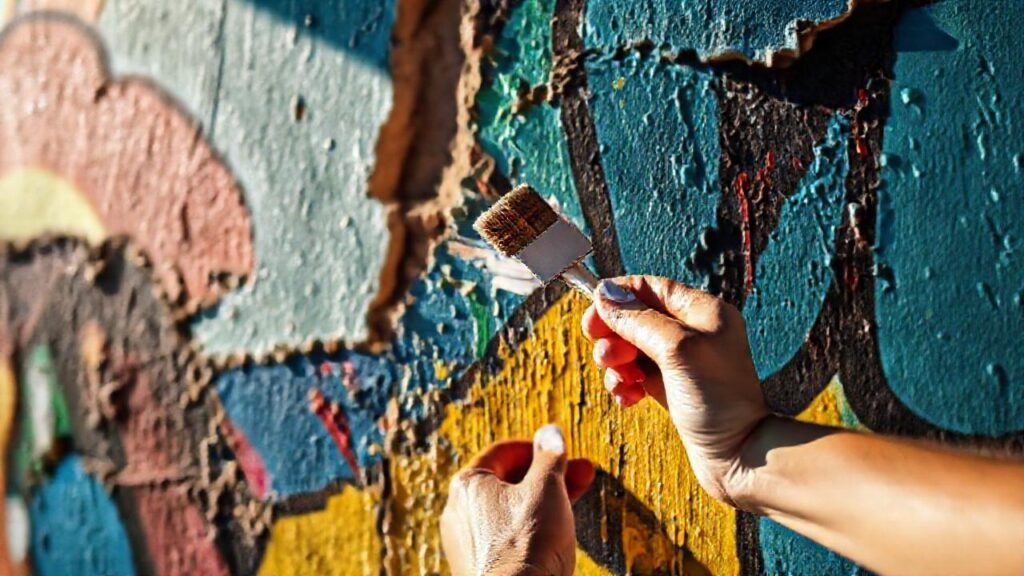 Manos restauran murales con colores vibrantes