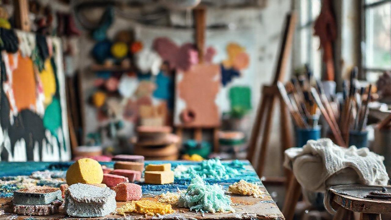 El estudio del pintor exhibe creatividad y técnica