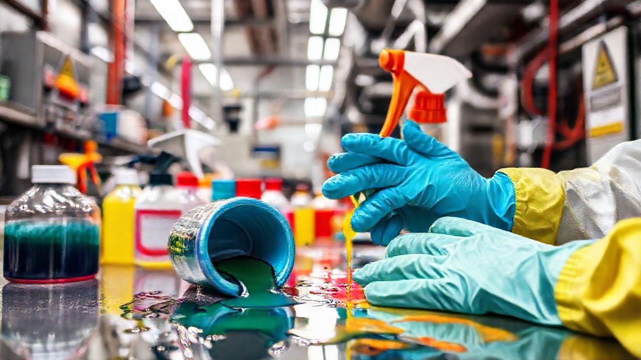 Limpieza industrial, colores vibrantes y precauciones