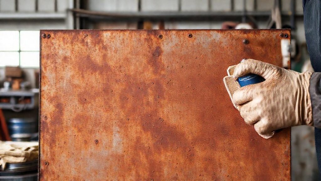Un profesional trabaja con metal oxidado