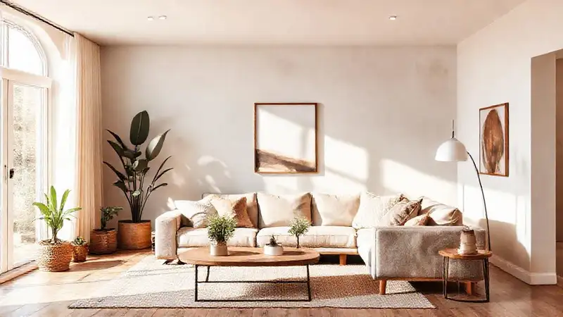 Un salón acogedor y moderno, cálido y tranquilo