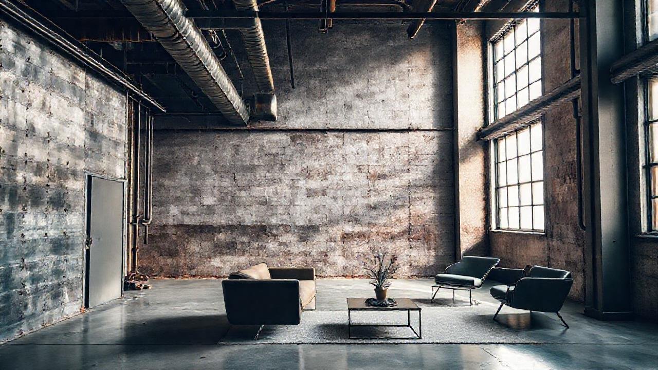Un loft industrial con luz cálida