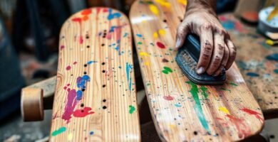 Manos crean skateboards artísticos y vibrantes