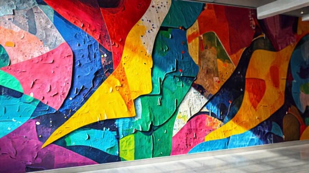 Mural colorido vibrante decora la pared