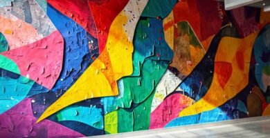 Mural colorido vibrante decora la pared