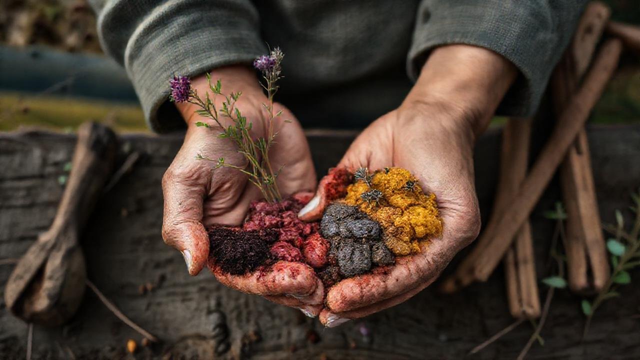 Manos y plantas crean arte sostenible