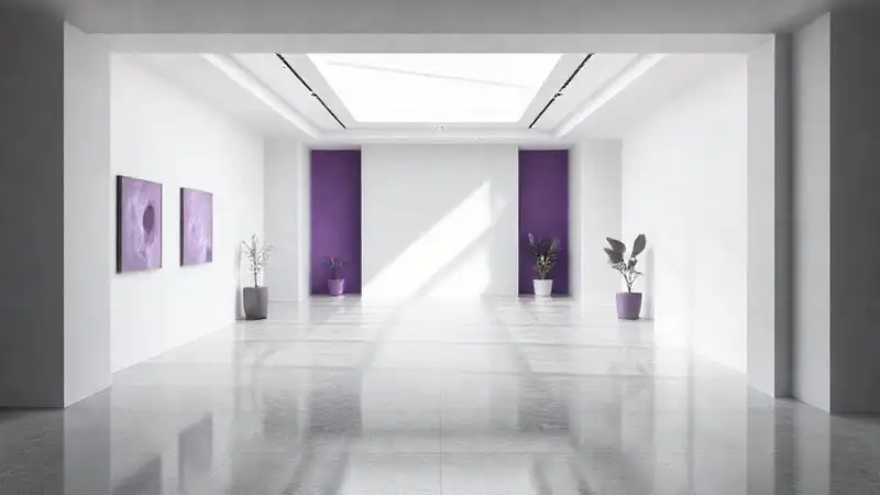 Habitación gris, púrpura y serena