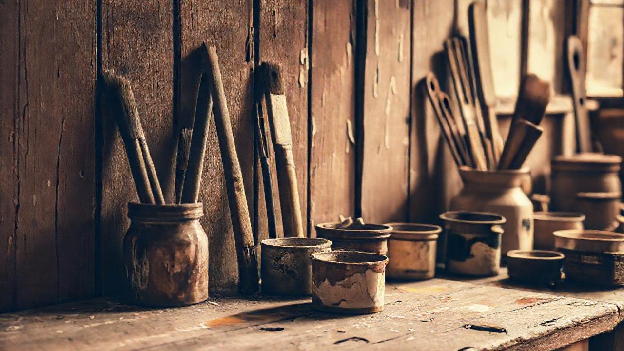 Taller antiguo, madera, arte sepia