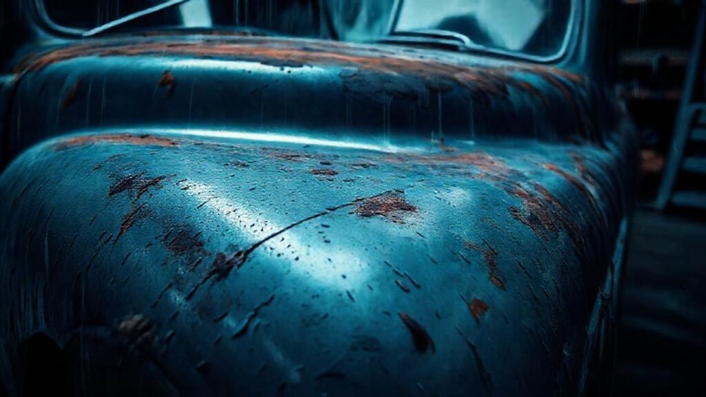 Coche oxidado en luz dramática