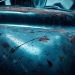 Coche oxidado en luz dramática