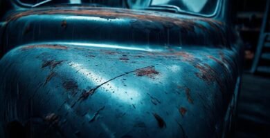 Coche oxidado en luz dramática