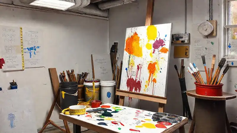 Un pintor calcula colores vibrantes en estudio