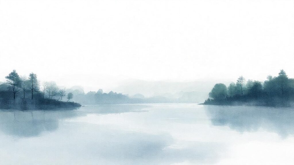 Paisaje sereno en tonos suaves y azules