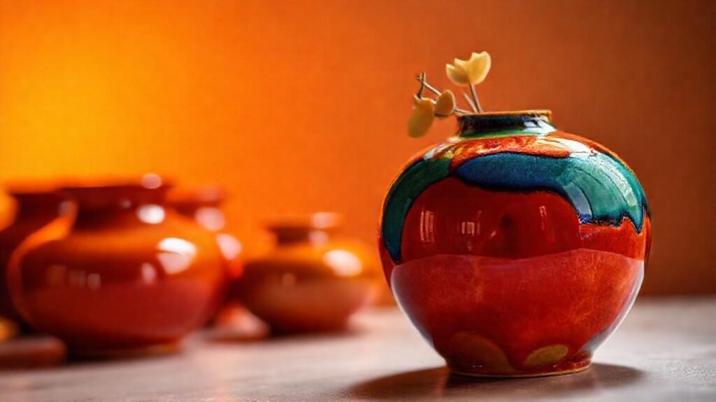 Un jarrón cerámico muestra colores vibrantes