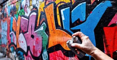 Mural urbano vibrante con arte callejero