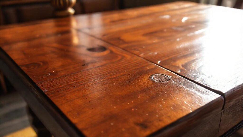 Una mesa antigua brilla con elegancia