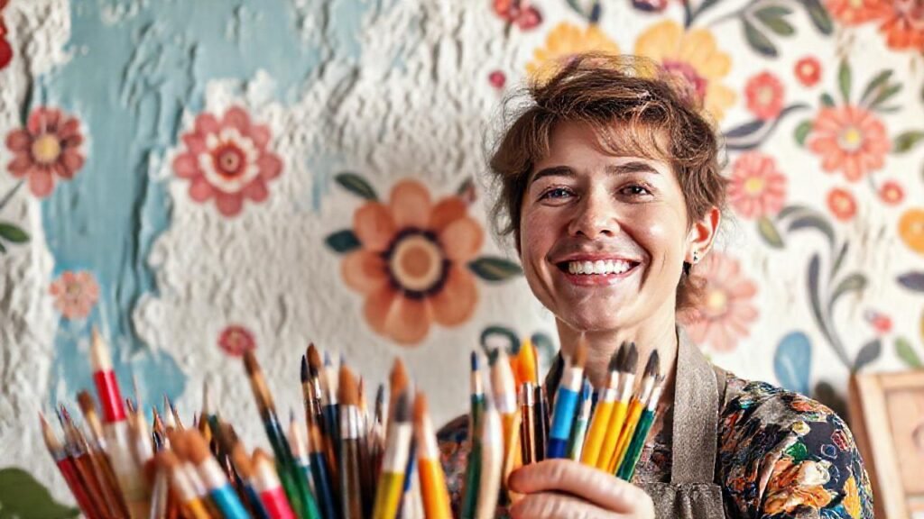 Un artista crea un mural vibrante