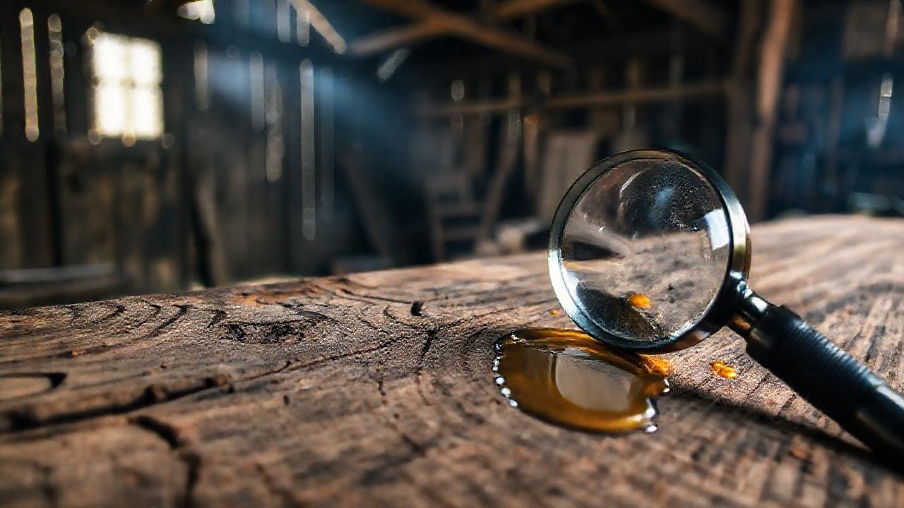 Un artesano frustrado examina un barniz derramado