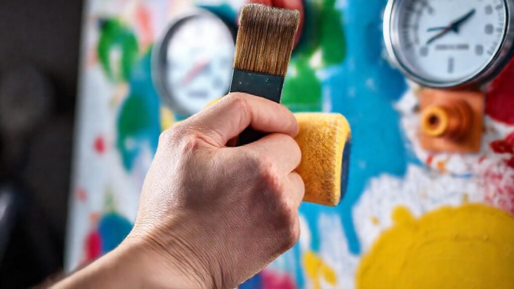 Un artista pinta con precisión profesional