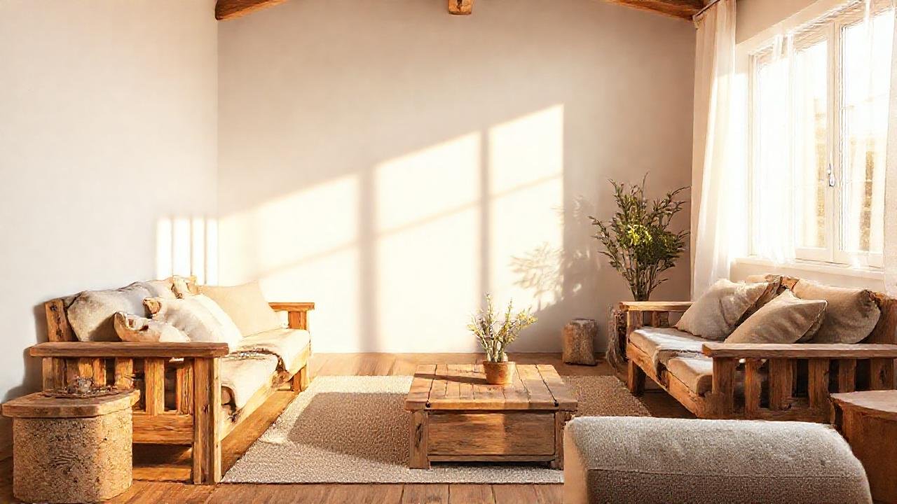 Un salón tranquilo, cálido y natural